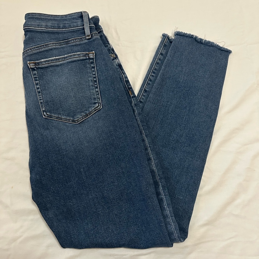 LOFT Blue Ankle Cropped Jeans with Subtle Fading